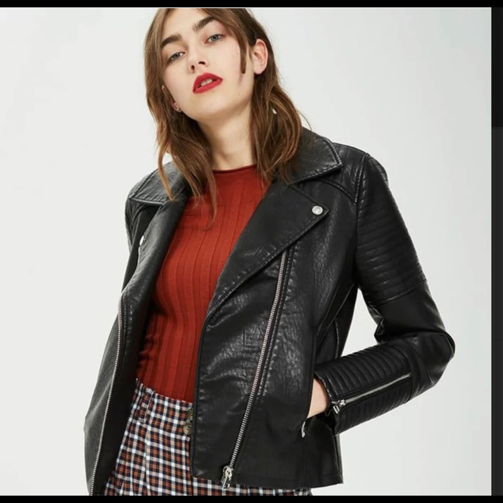 Topshop Faux Leather Rosa Biker Jacket Size US 8